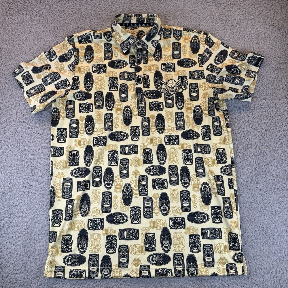 Tattoo Golf Aloha Series Tiki All Over Print Polo‎ Shirt Rare Men's Medium